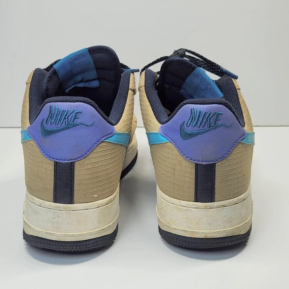 Nike Air Force 1 Low Shoes Mens Size 13 Beige Blue Suede Sneakers CD0887-201